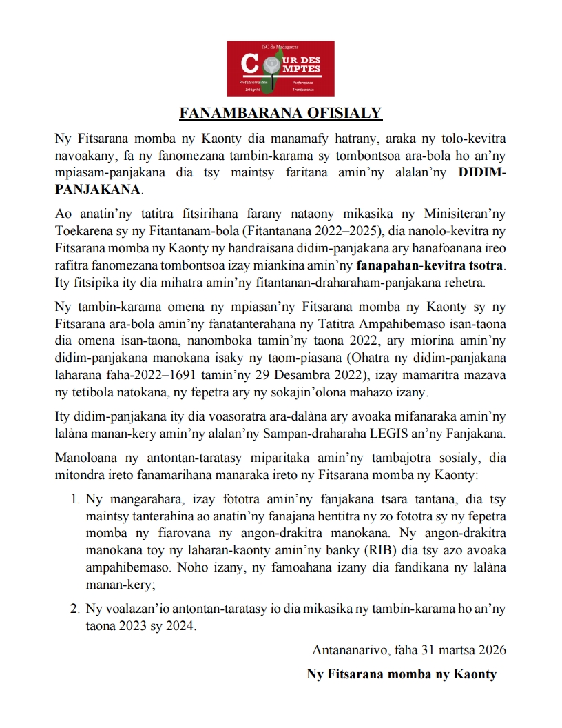 Fanamafisana avy amin'ny Fitsarana momba ny kaonty.