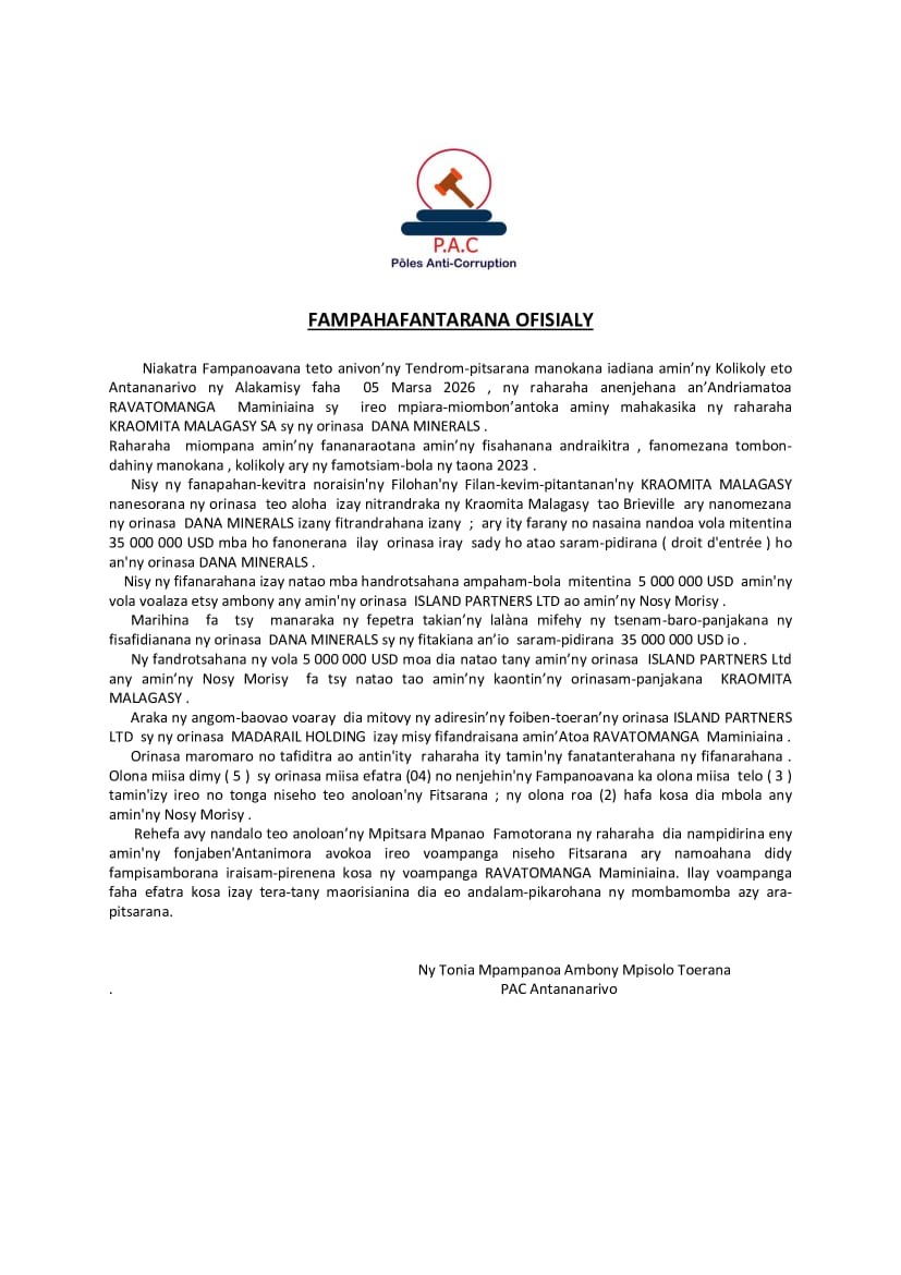 Fampahafantarana ofisialy PAC