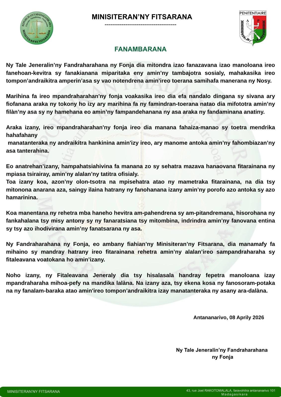 Fanambarana mahakasika ny fandraharahana ny fonja.