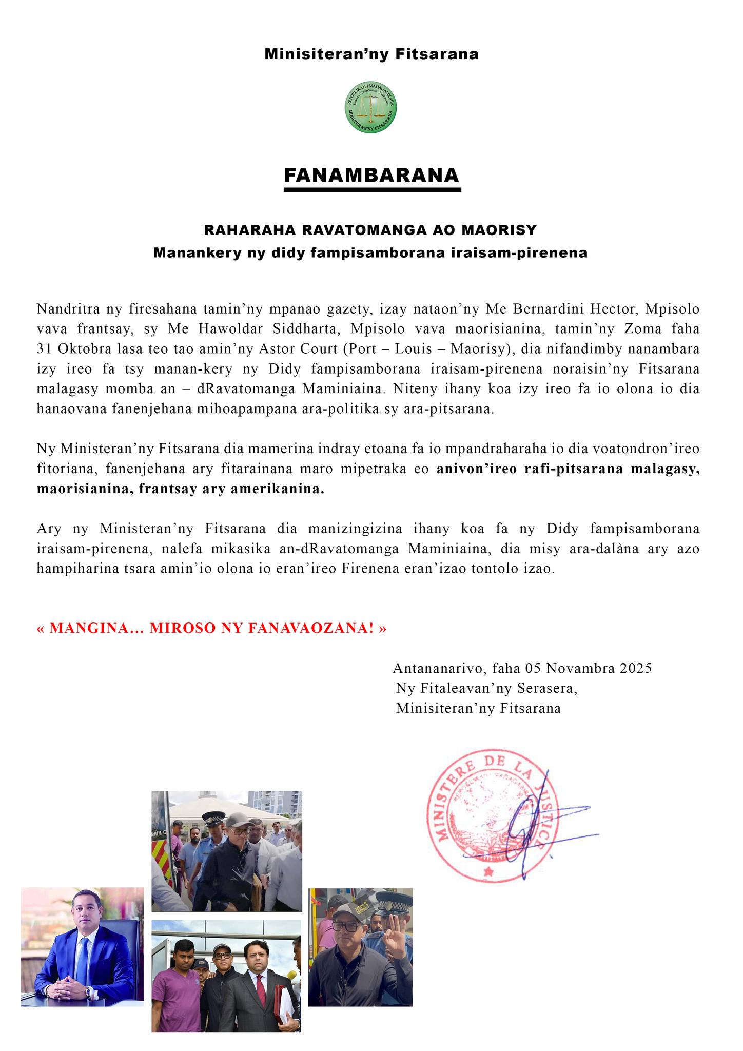 FANAMBARANA, RAHARAHA RAVATOMANGA AO MAORISY